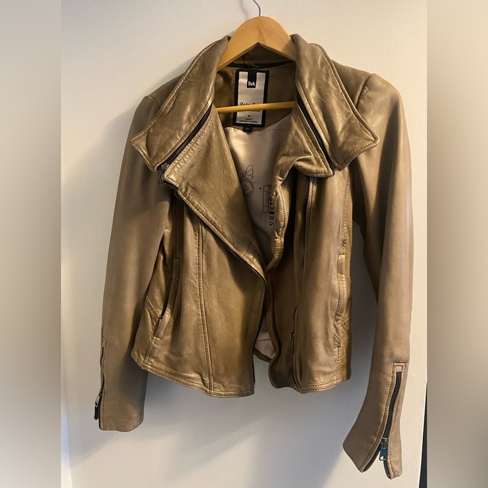 Soia & Kyo Tan Leather Moto Jacket